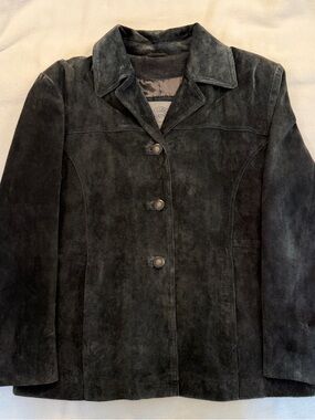 Vintage Leather Passport Black Suede Jacket Women’s XL Button Front